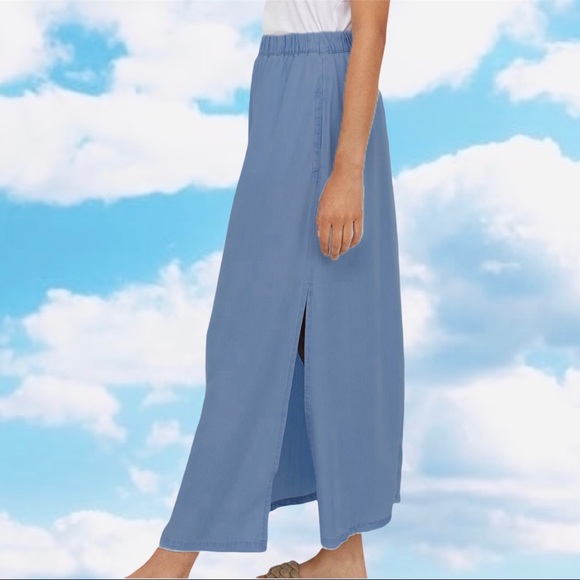 Anthropologie Dresses & Skirts - *NWT ANTHRO MOON RIVER Elastic Waist Slit Maxi Skirt Chambray Blue Boho Denim